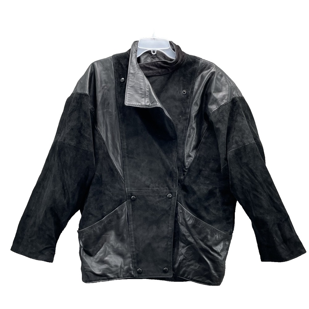 VTG Comint Genuine Suede Leather Jacket Womens Medium 80s Retro Patchwork Rocker